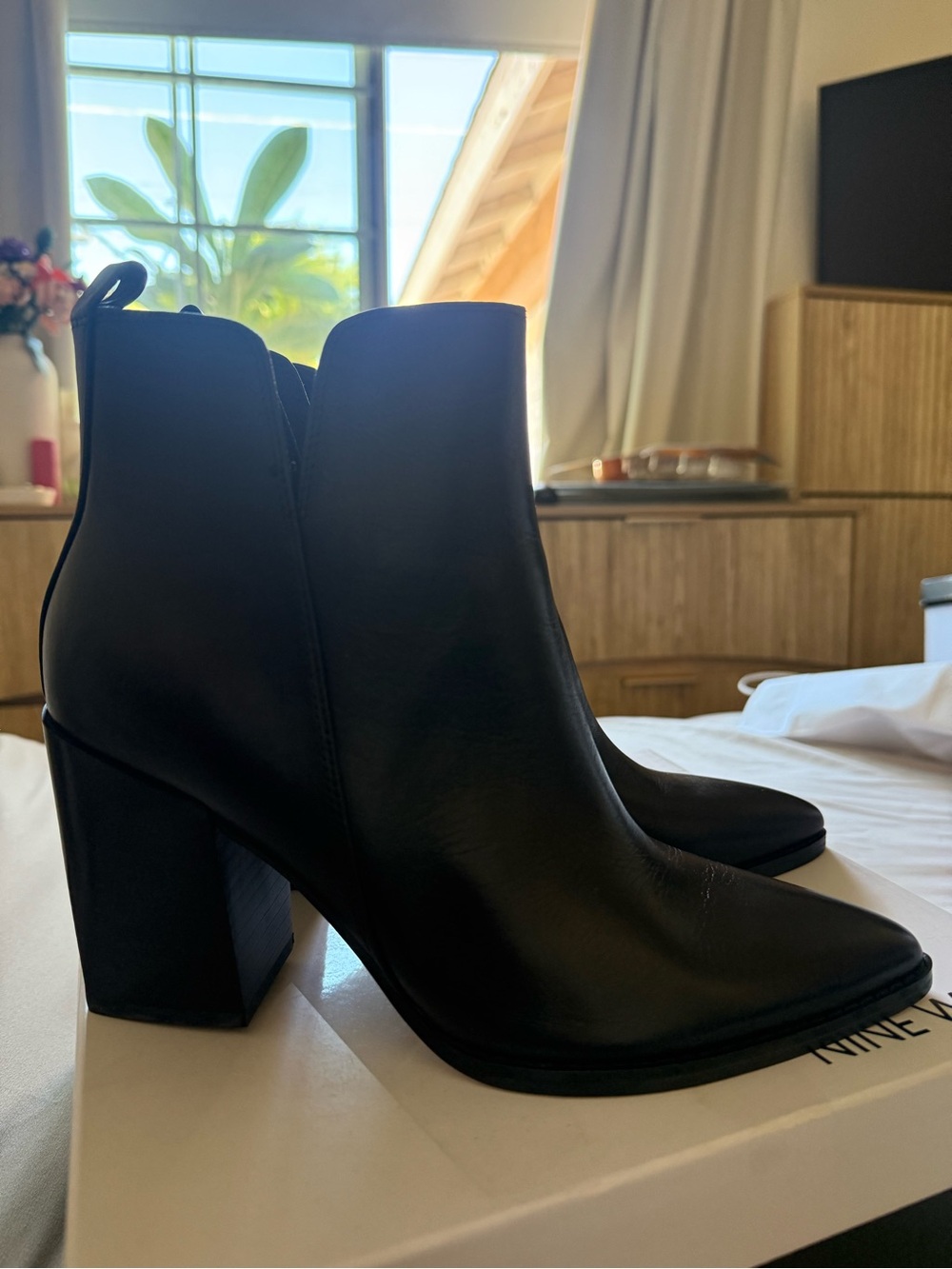 Black Women's Block Heel Ankle Boots- BIRD NINE WEST